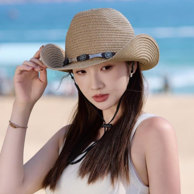 Summer straw hat men's and women's foldable cowboy hat outdoor sun protection visor hat beach hat big brim sun hat