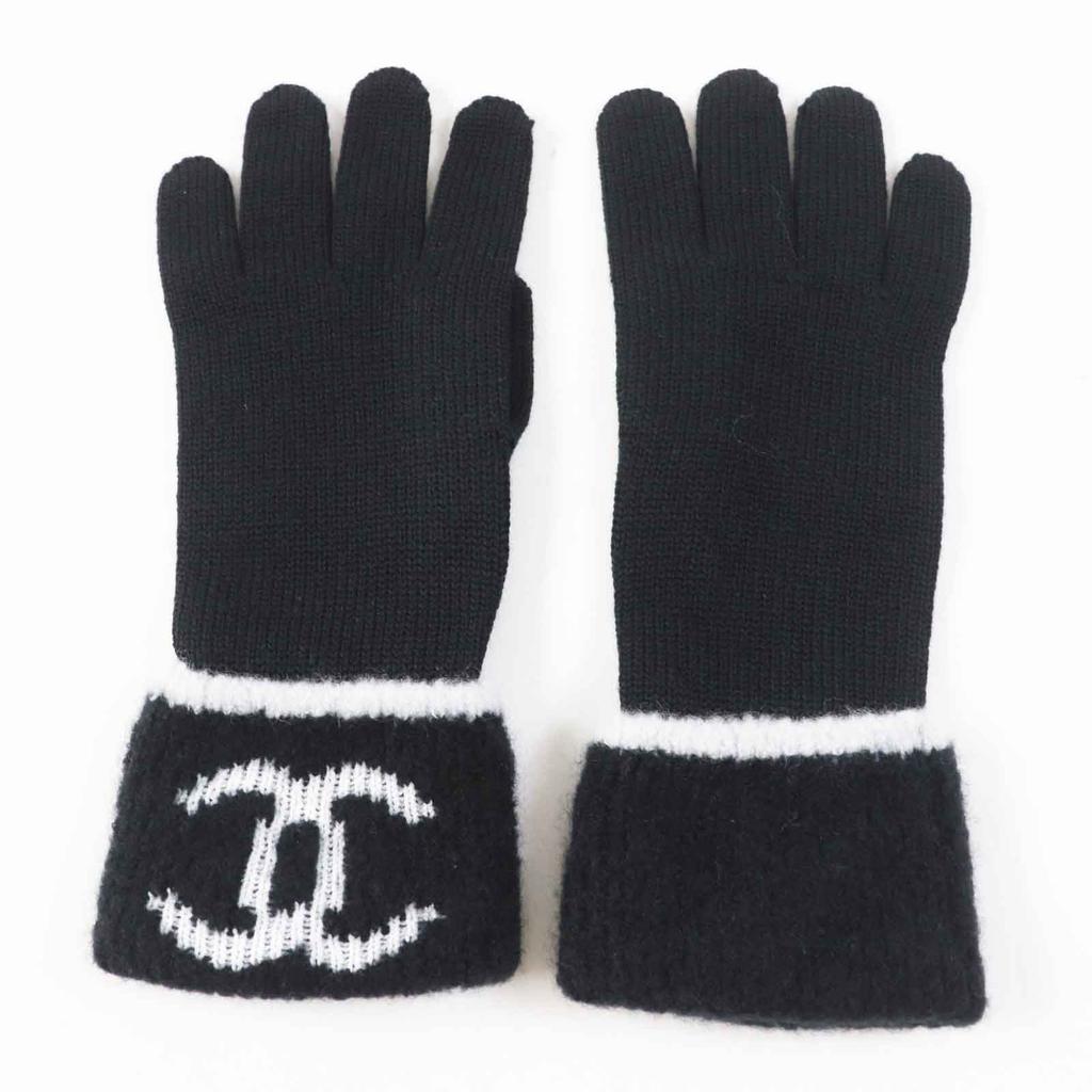 Pristine CHANEL gloves COCO Mark Bicolor Black White wool Women Used