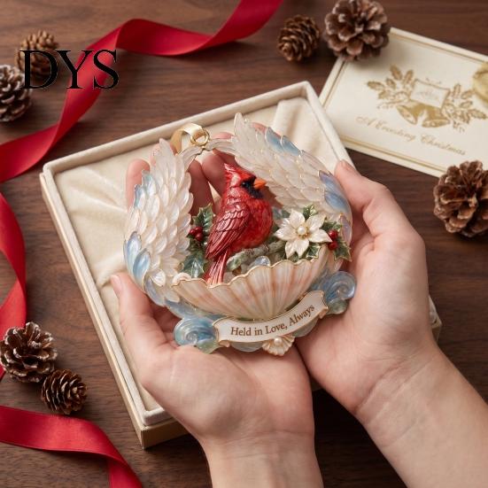 Christmas Tree Hanging Supplies Red Birds Ornament, 2D Acrylic Bird Decoration Memorial Keepsake Gift with Angel Wings, Holiday Pendant for Home Decor