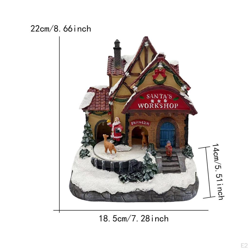 Statue Christmas Decoration with Light Music Desktop Ornament Village House Figurine for Home