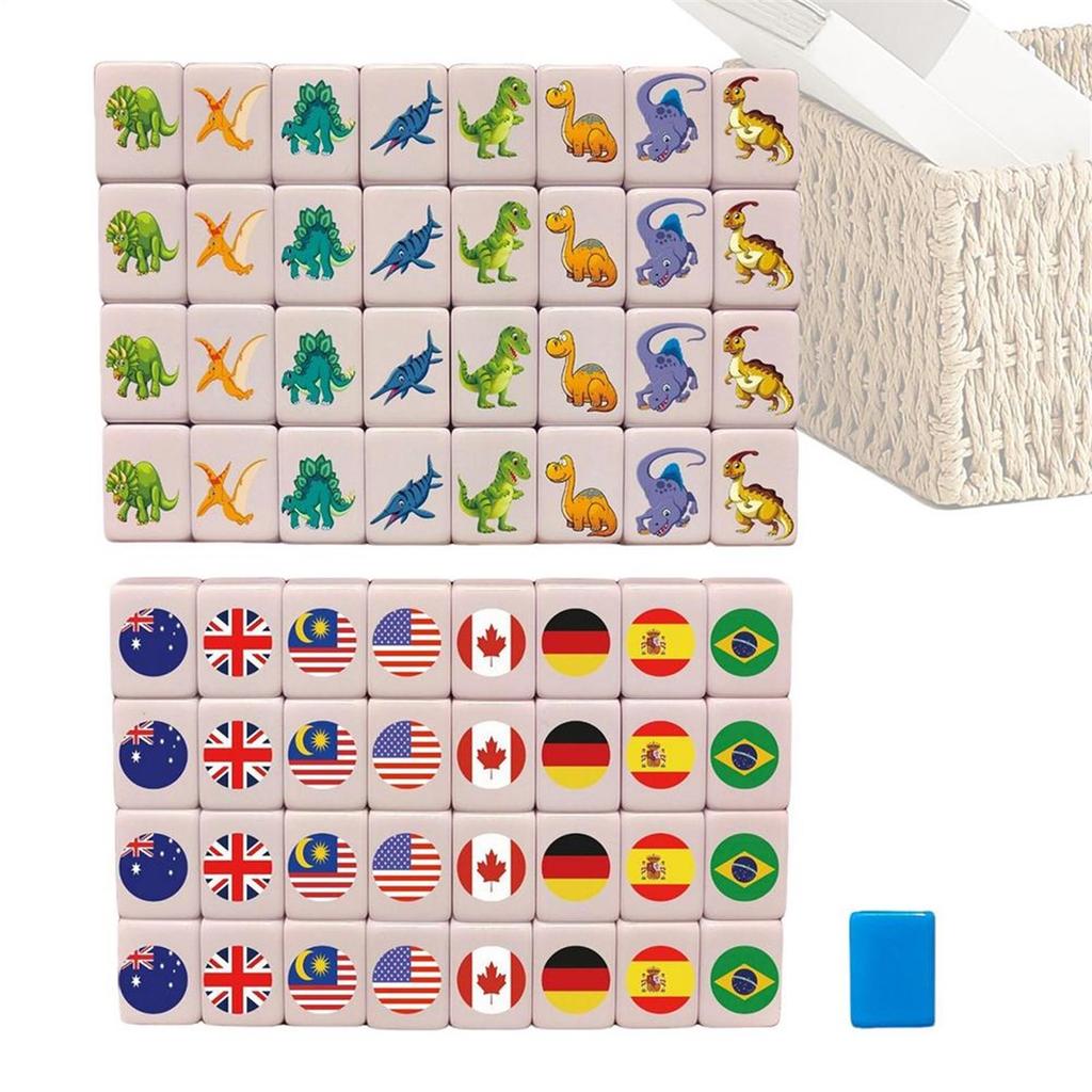 Harz-Mahjong-Spiel, Mahjong-Set mit Nationalflaggen, Geeignet für Männer, Frauen, Jugendliche, Mädchen, Familien, Freunde und Urlaube.