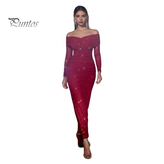 

Женское вечернее платье с открытыми плечами, длинными рукавами, сетчатое, пэчворк, плиссированное, с крестом, бандо, облегающее, для выпускного, свадьбы, вечеринки, коктейльного макси-платья S