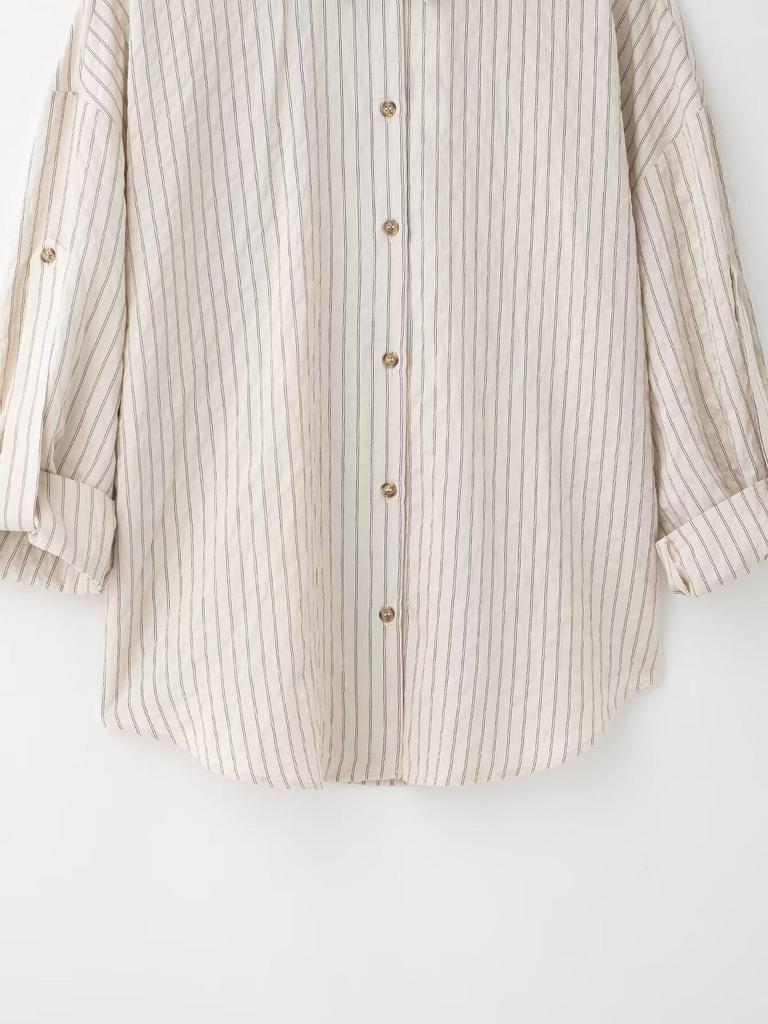 Spring 2025 Women's European & American Style Striped Short Sleeve Shirt with Casual Long Pants