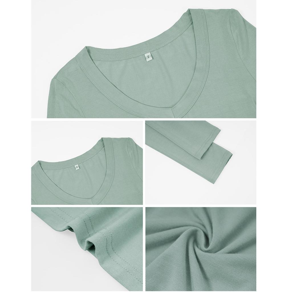 Women's Fashion Long Sleeve Solid Color Basic Pullover U Neck Top