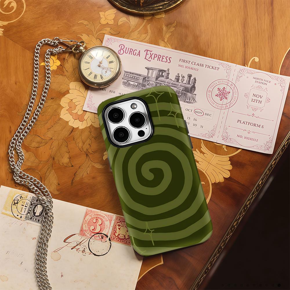 Green Spiral Phone Case for IPhone 17AIR 16E 16 15 14 13 12 11 17 Pro Max Plus Double-layer Back Cover