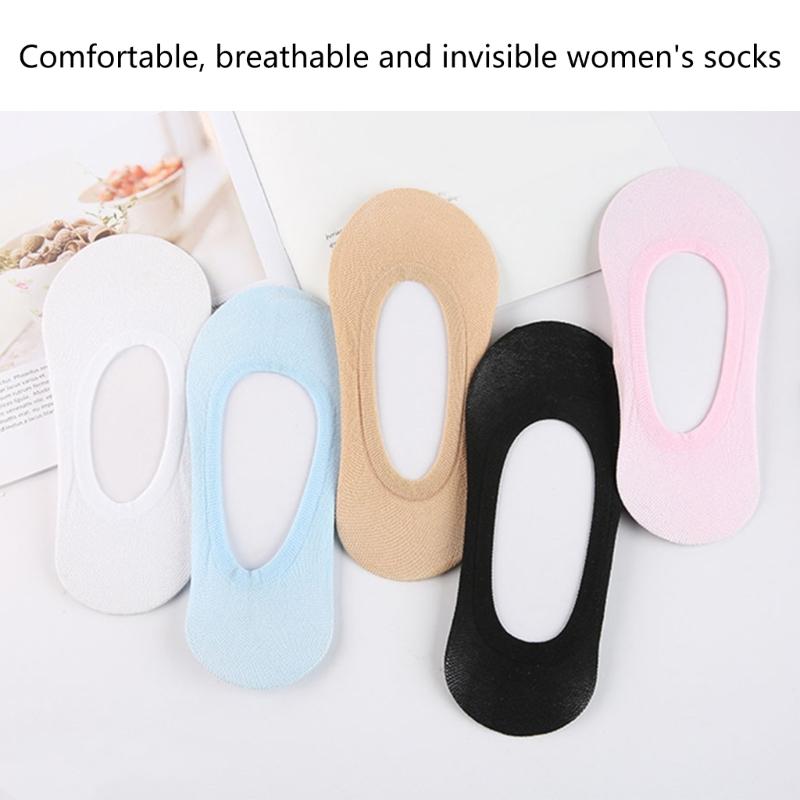 5 Pairs Women's No Show Socks Candy Color Nonslip Silicone Grip Breathable Nylon Invisible Low Cut Socks For Summer