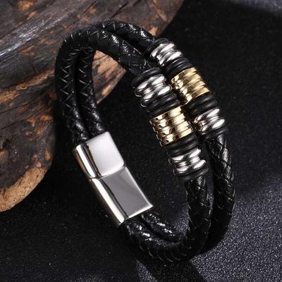 Nueva Pulsera Punk de Acero Inoxidable con Cuentas Irregulares Cuero Trenzado Genuino Pulseras y Brazaletes Masculinos Joyería para Hombre BB1073