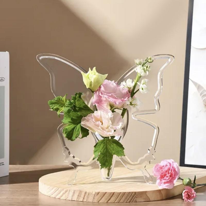 Artistic Butterfly Shape Vases Clear Acrylic Creative Art Desktop Centerpieces Tabletop Decoration for Home