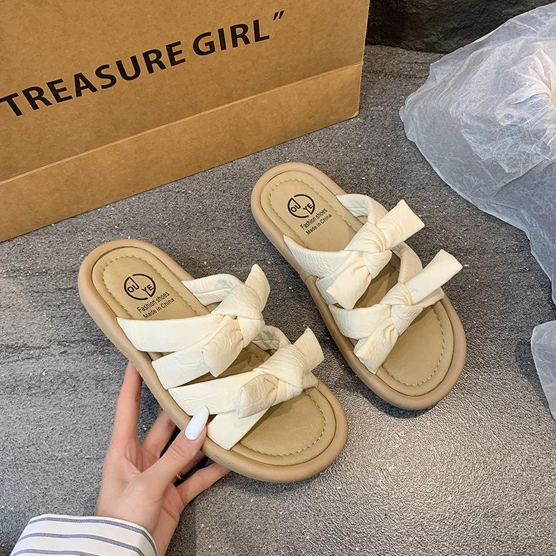 

Platform slippers women s outer wear 2025 summer new models with skirts versatile fairy style bow word sandals 40 бежевый