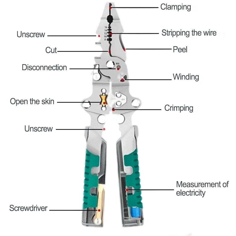 Multi Function Foldable Wire Stripper Cutter Crimper with Voltage Test for Electrician Cable Work High Carbon Steel Tool