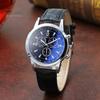 Men Business Watch Menh Quartz Round Dial Faux Leather Adjustable Strap Formal Timepiece No Delay Time-checking High Accuracy Wristwatch Commute Blue