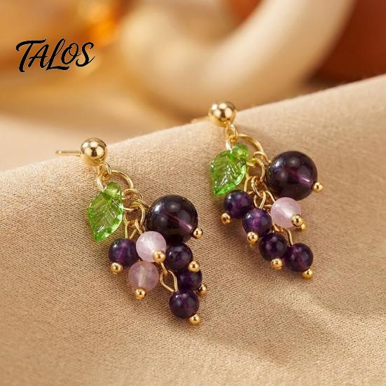 Summer Aesthetic Jewelry 1 Pair Grape Earring for Women, Cute Fruit Dangle Drop Earrings, Unique Shaped Earrings 3D Purple Gifts Party Everyday