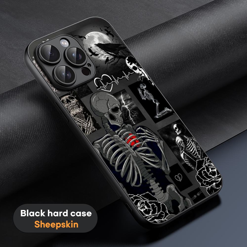 Cool Hip-hop Skull Logo Poster Phone Case For iPhone 16 15 14 13 12 11 Plus Pro Max Limited Black Hard Case Sheepskin