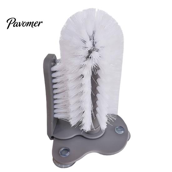 Durable Plastic Scrubber Suction Cup Bottle Brush, Wall Mounted Rotating Cleaning Scrubber, Tea Stain Remover Thick Bristles Sink Accessory