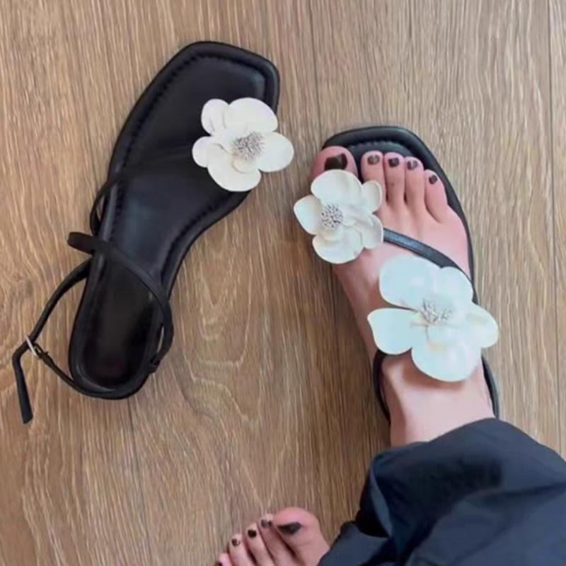 

Модные женские босоножки на каблуке с цветком, дизайнерские туфли с мелким вырезом, модный тренд 2025, лето, новые элегантные шлепанцы с пряжкой, платье, женская обувь 40