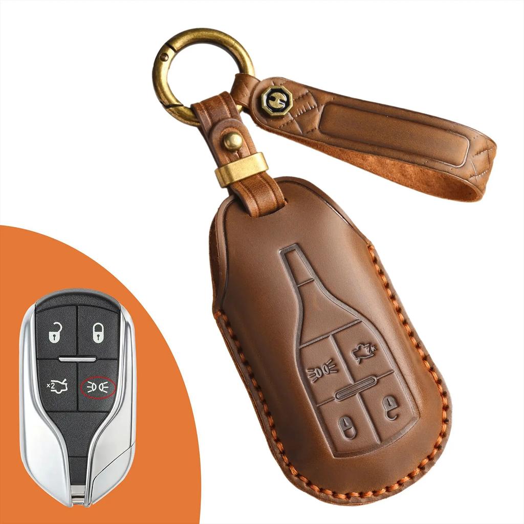 For Maserati High-grade Leather Car Key Cover Levante Quattroporte Ghibli Specialized