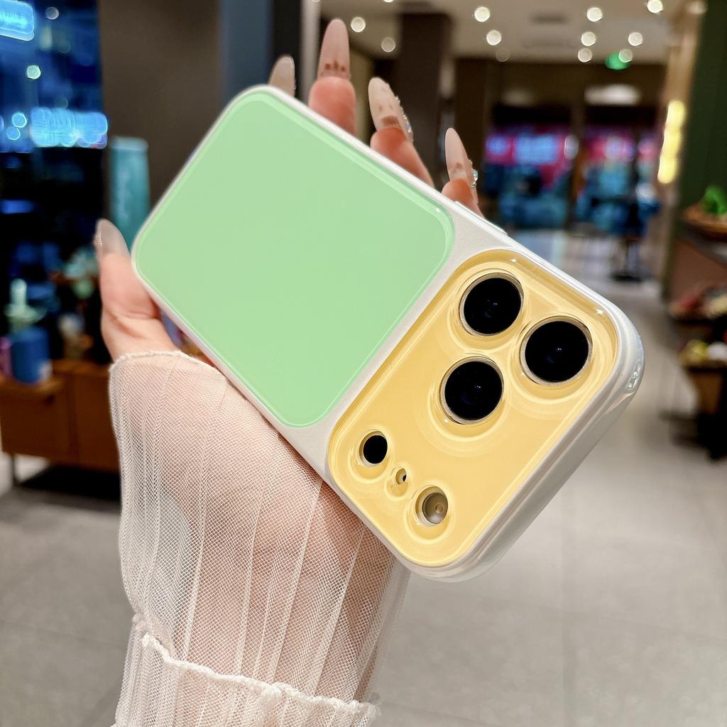 Fashion Color Collision Acrylic Case for iPhone 14 15 16 17 Pro Max Bumper Big Window Camera Protection Cover