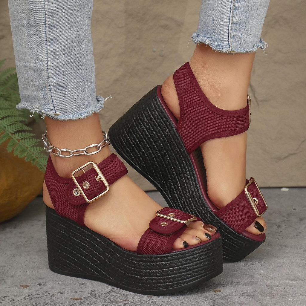 2025Women's Wedge Sandals Retro Belt Buckle Casual Platform Sandals for Women Thick Bottom High Heels Sandals Sandalias De Mujer
