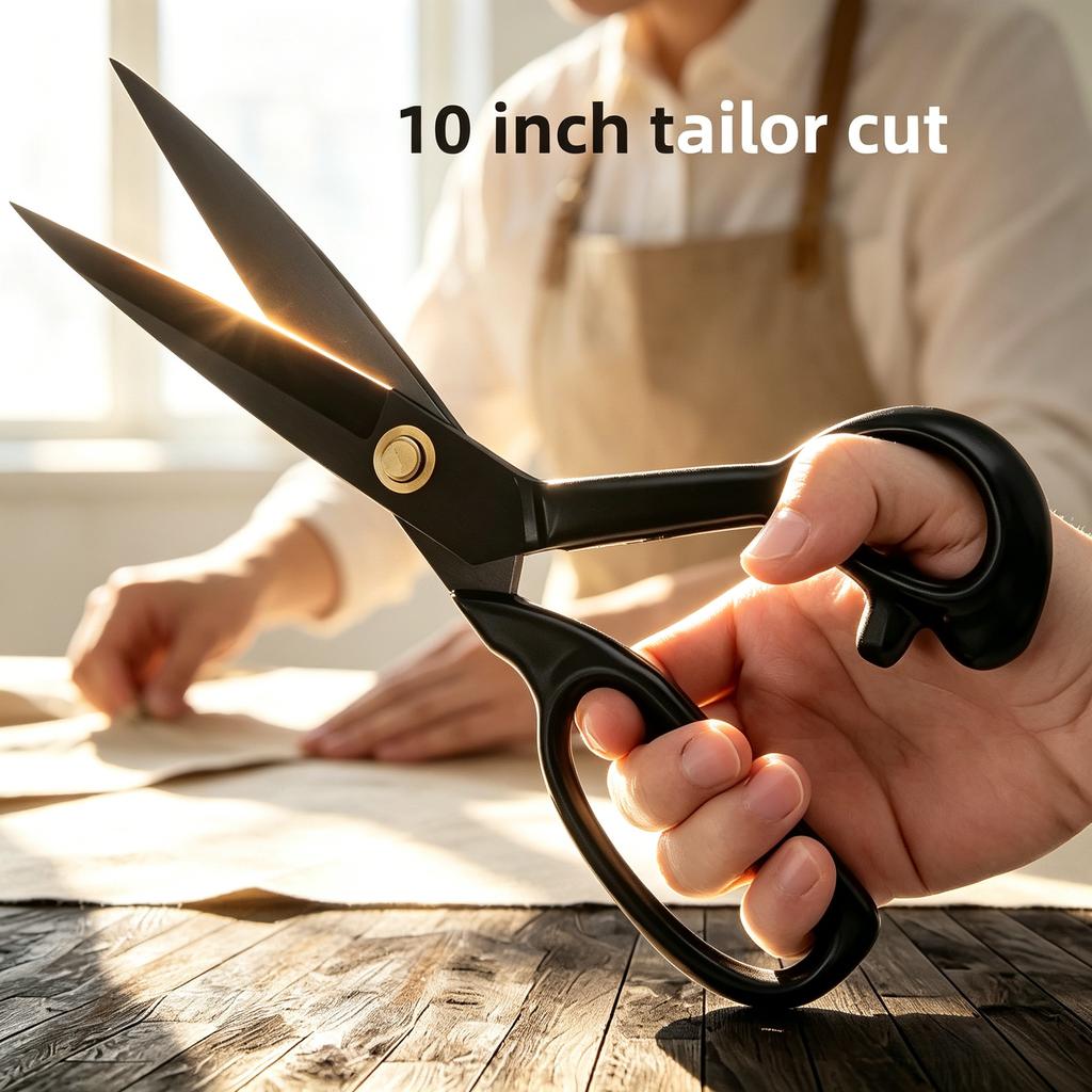 10 Inch Stainless Steel Tailor Scissors with Blackening Process, Professional Fabric Cutting, Manual Sewing, Household Large Sci