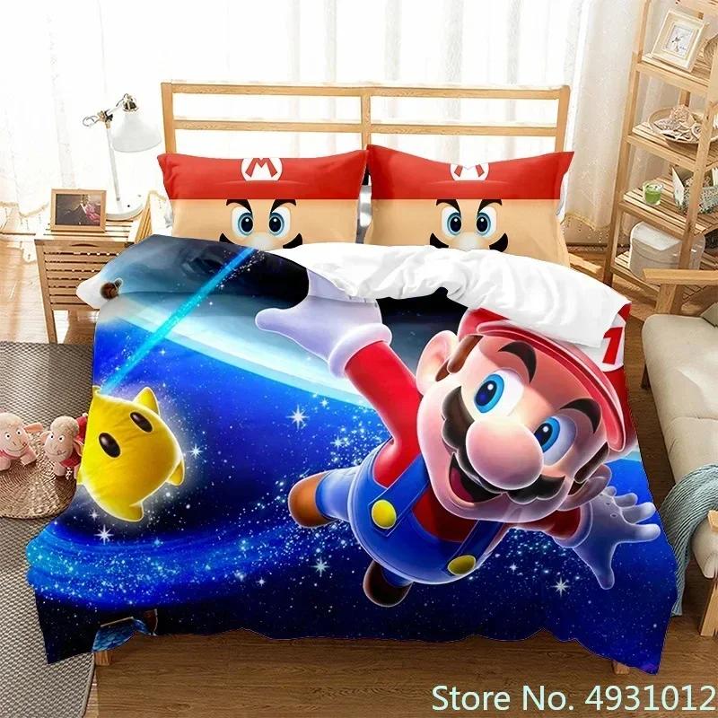 

Дитячий постільний комплект Super Mario з мультяшним принтом, ковдра, підковдра, наволочка, постільна білизна, набір для ліжка, спальні US Twin(172*218cm)3pcs