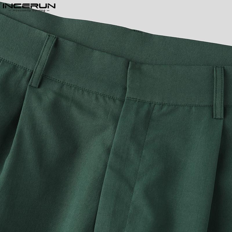 INCERUN Summer 2PCS Men Lapel Short Sleeve Shirts Long Suits Trousers Sets