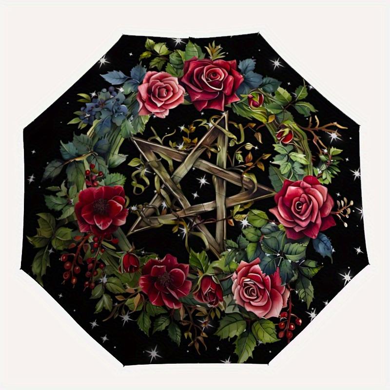 

1pc Floral Star Decor Automatic Opening/closing umbrella, Reinforced 8-Rib Construction, Compact Travel Umbrella yy250808213
