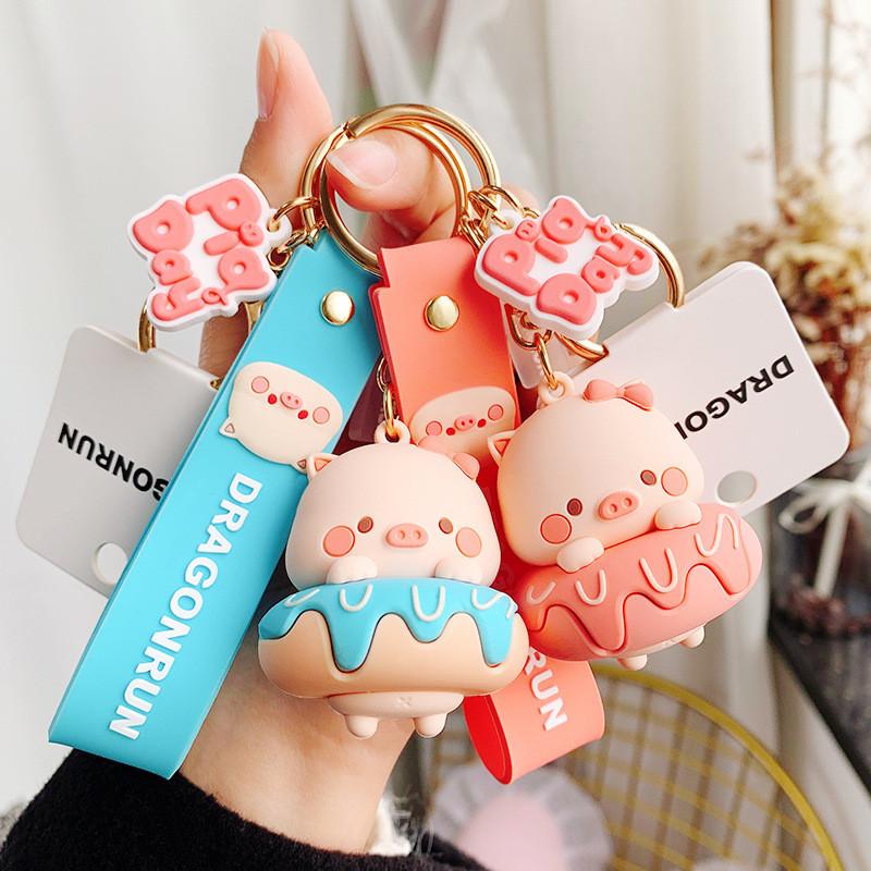 Key Pig Charming Ring Cartoon Style Metal Keychain Perfect For Gift Giving