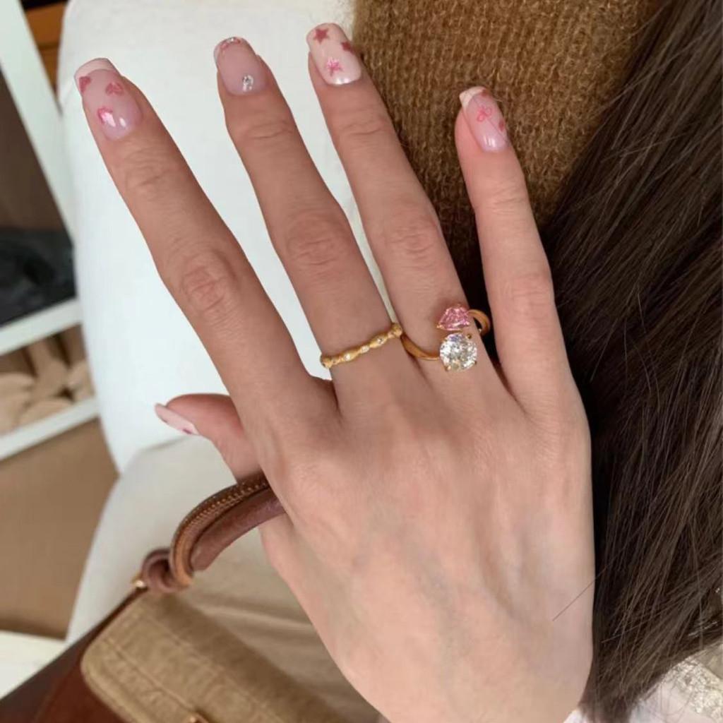 Elegant French Dual Stone Adjustable Ring For Women Chic Summer Fashion 2024