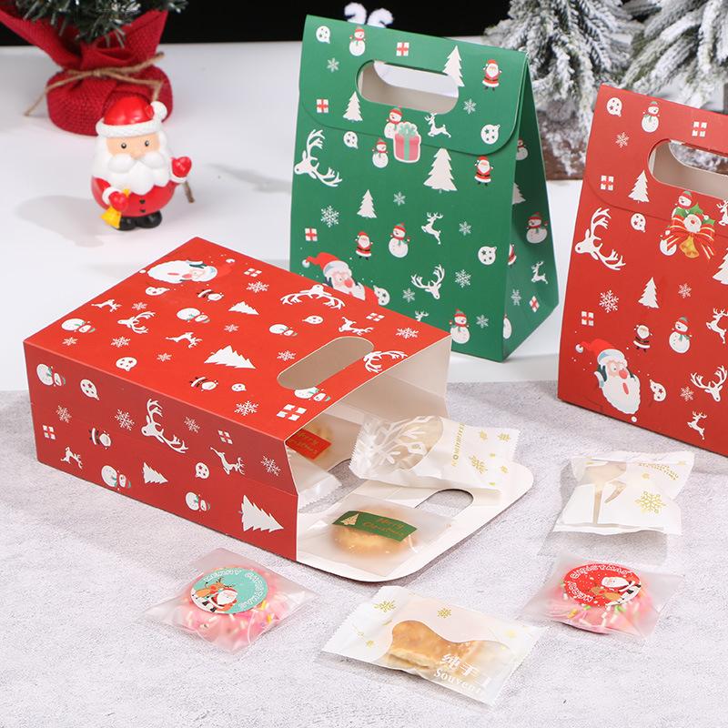 10pcs/Lot Red/Green Handle Christmas Candy Packaging Box Party & Event Handmade Cookies Snack Supplies Favors Snowman