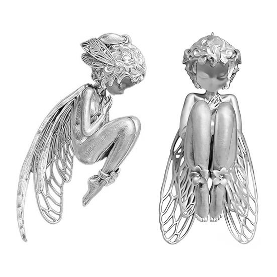 Engel Anhänger Halskette Ruhiges geflügeltes Design mit floralen Verzierungen Gotischer Fantasy Schmuck für den Alltag