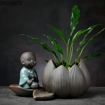 DXUIALOI New Chinese Creative Hydroponic Plants Chrysanthemum Copper Money Flower Pot Vase Zen Ceramic Crafts Home Decoration
