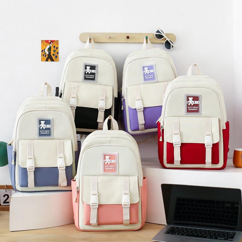 Color-blocking Middle School Students Schoolbag Women Ins Fresh Campus Girls Handbags