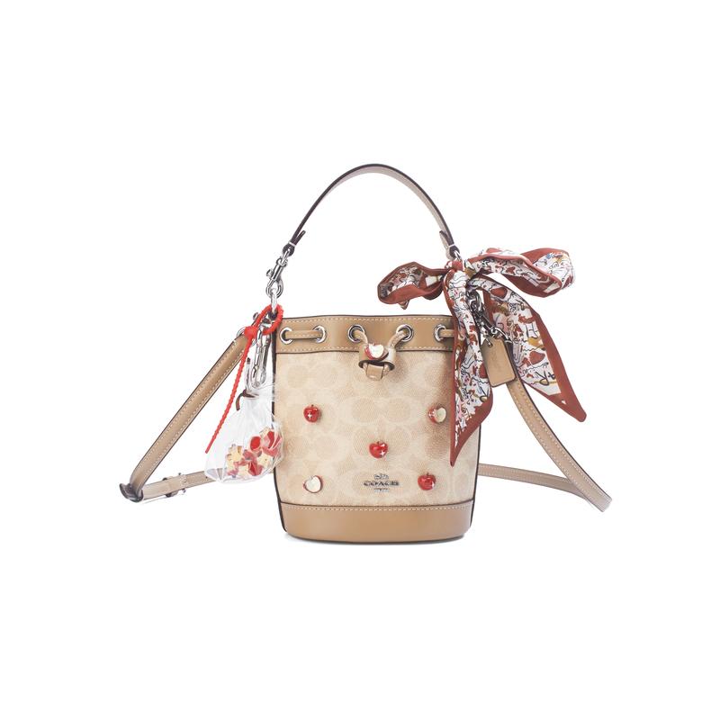 

COACH handbag [Customized bag] Dempsey Camellia Edu petals ribbon decoration fashionable and versatile simple high-end brand logo Sakura Brown Dream коричневий