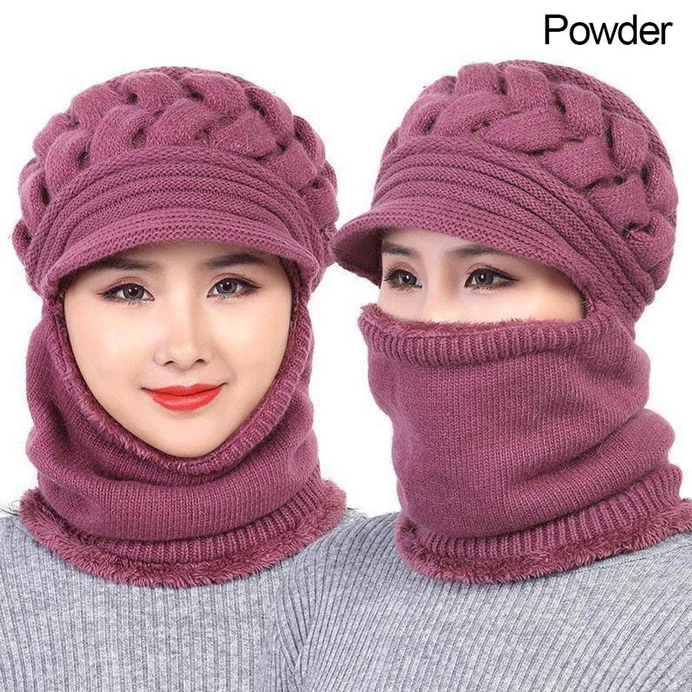 Women Winter Windproof Beanies Scarf Cap Cycling Outdoor Warm Woolen Thickening Velvet Hat