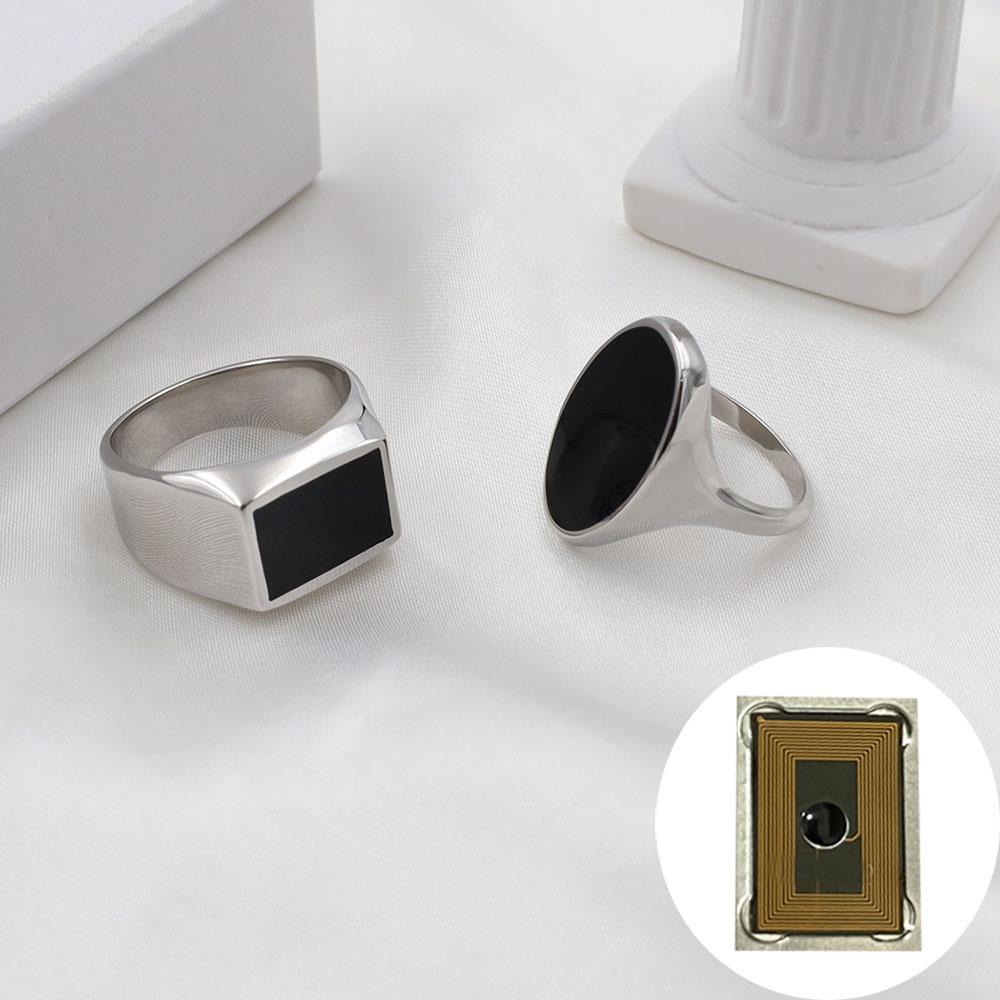Processing Personalized Geometric Titanium Steel Ring Retro Black Sanding Glue Chip Ring