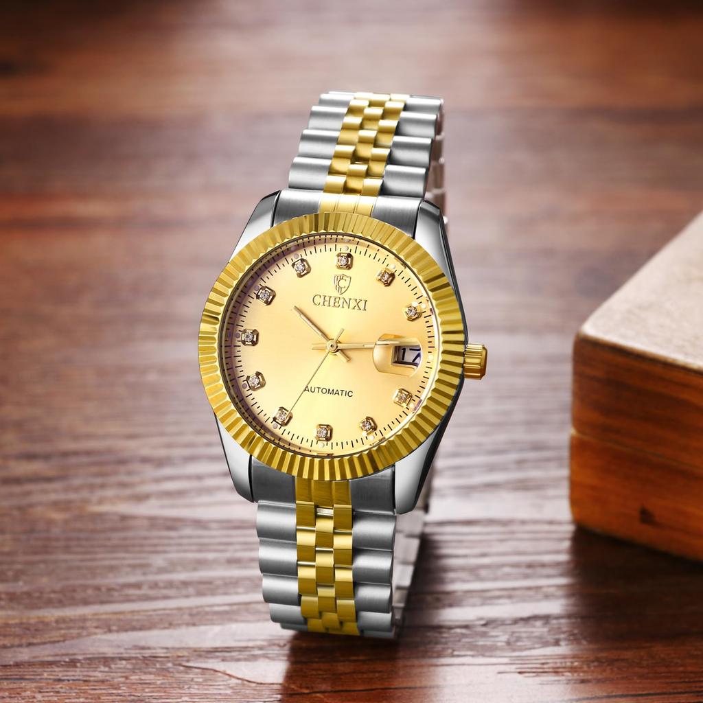 Orologio Impermeabile Automatico in Acciaio Inossidabile con Analogico Semplice Casual Business Accessorio di Moda Regalo Perfetto per e Giorno Diamanti da Uomo, Display,