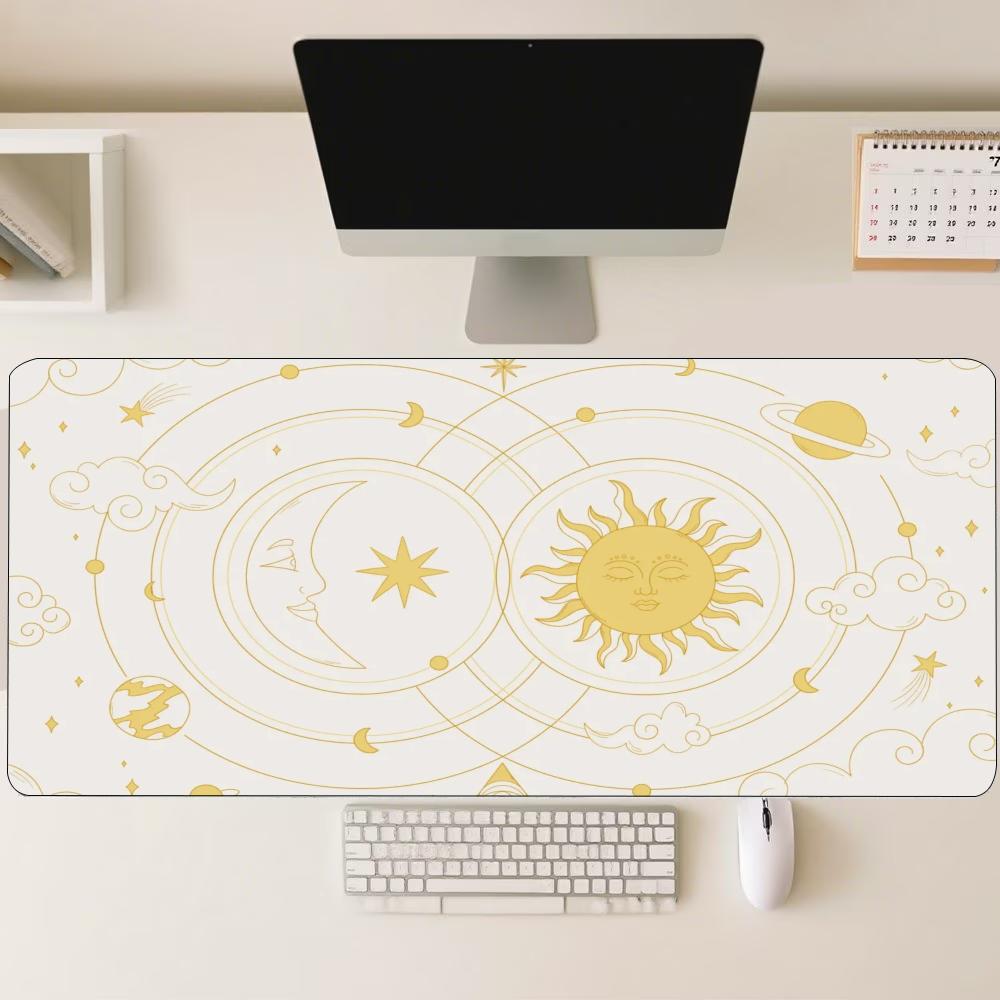 Celestial Sun Moon Star Large Mouse Pad Non Slip Rubber Desk Mat Stitched Edge For Computer Laptop Home Office Gaming Workspace
