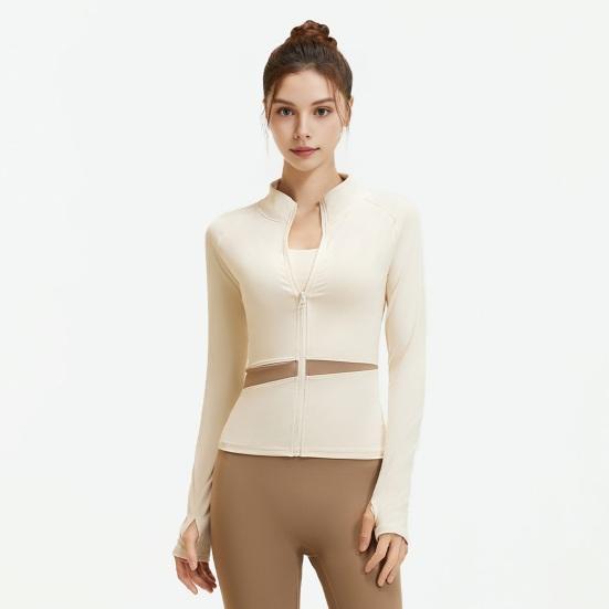 Women's Workout Jacket Full Zip Up Cropped Yoga Jacket Long Sleeve Slim Fit Athletic Top