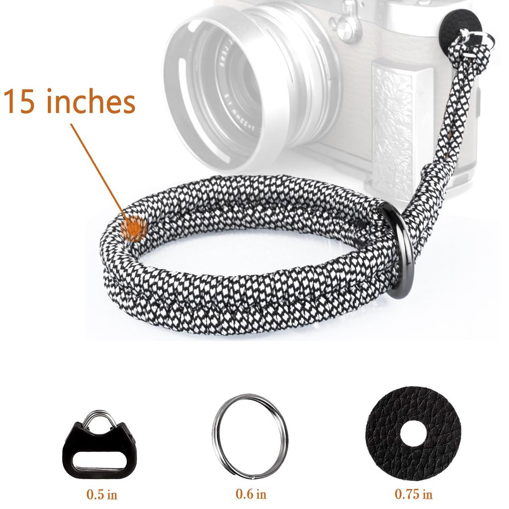 Camera Wrist Strap Paracord Camera Hand Strap Wrist Lanyard for DSLR or Mirrorless MID [Qiang Ni] - High-End Cameras, Black, (White)