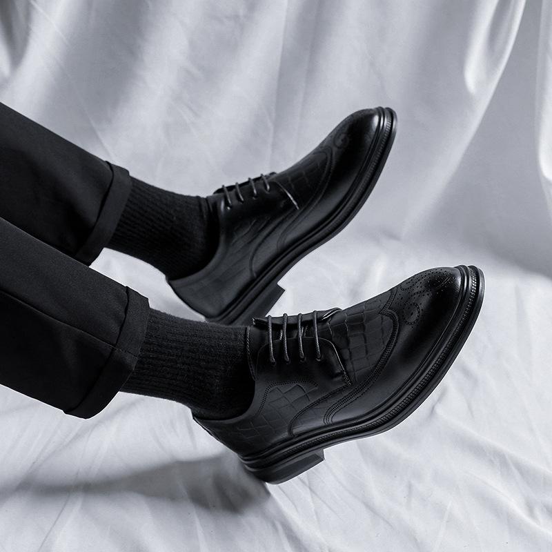 Black Business Dress Men'S British Style Lace-Up Versatile Trendy Leather Shoes Casual Men'S Shoes 9625-R