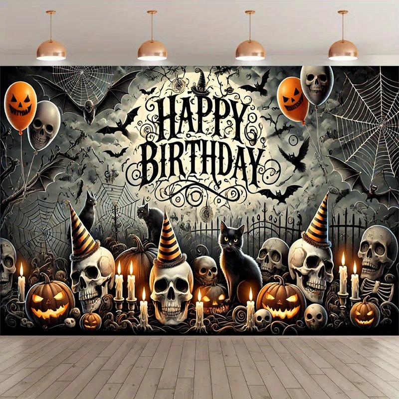 2D flat banner 1 piece - Halloween banner background - scary skulls and batszyc