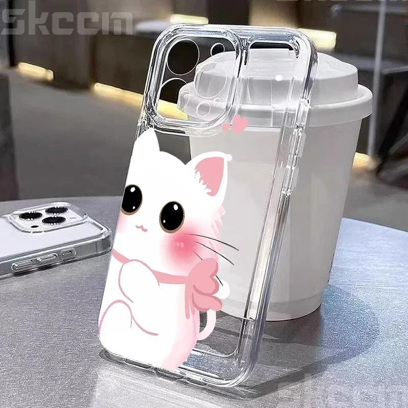 Cartoon Animal Cute Cat Soft Clear Phone Case For iPhone 15 Cases iPhone 16 14 13 12 11 Pro Max Mini XS XR X 7 8 Plus Cover