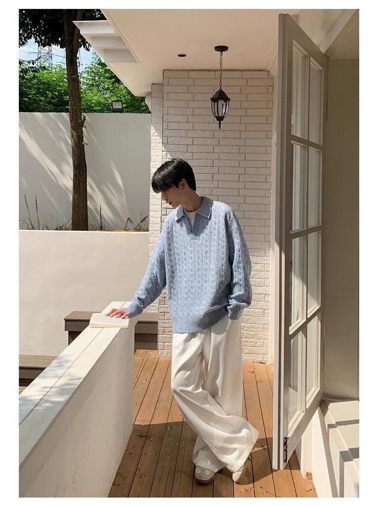 Men's Korean Style Two-Piece Lapel Pullover Knit Sweater - Winter Loose Fit, Casual Outerwear