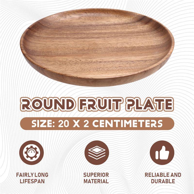 J1UL1N Round Solid Wood Board Whole Acacia Wood Fruit Plate Wooden Saucer Tea Plate Dessert Dinner Breakfast Plate