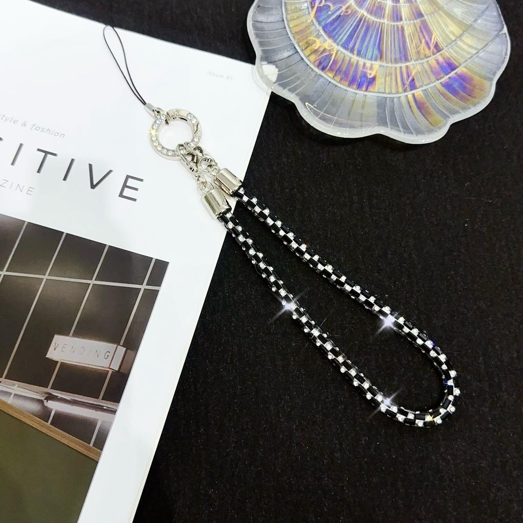 Phone Wrist Strap Lanyard Hand Strap Square Rhinestones Decor,Length: 25cm