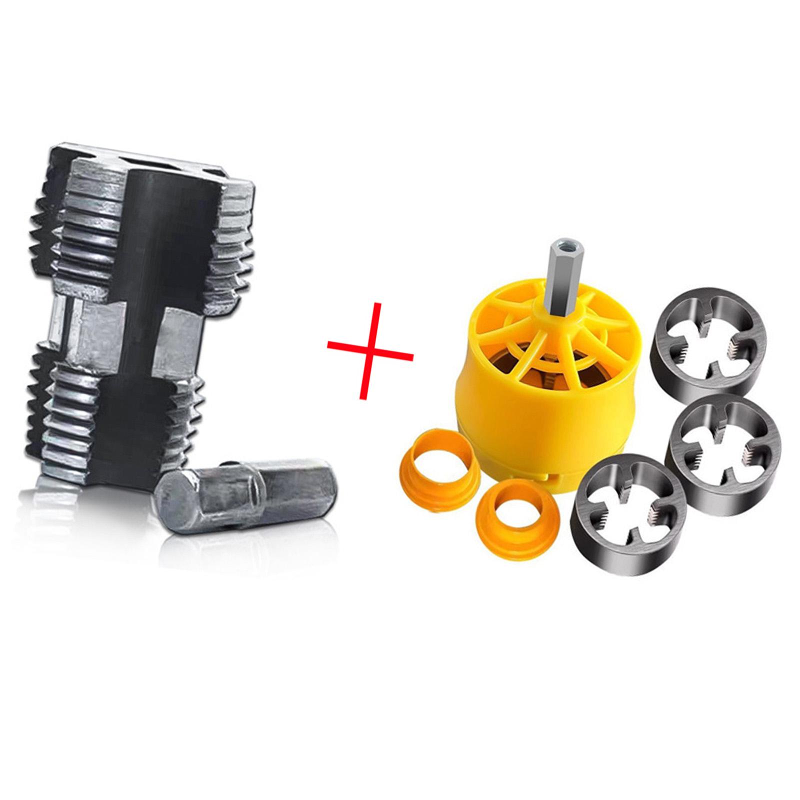 

Набор инструментов для нарезания резьбы на трубах, совместимый с электрической дрелью. Набор для нарезания резьбы на трубах из ПВХ с различными размерами плашек для эффективной сантехники. 2