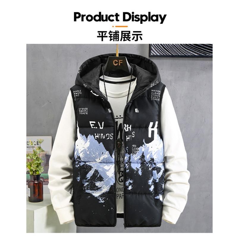 Men Reversible Thick Warm Hooded Casual Fashion Sleeveless Cotton Padded Vest