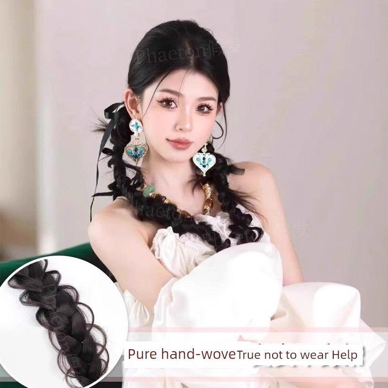 New Chinese Style Braid Wig Handmade Fishbone Plaits Bridal Gown Shape Twisted Twist Braid Ribbon Horse Tail
