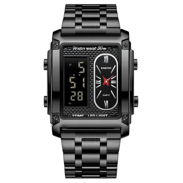 BINBOND 2311 Luxury Men's Quartz Watch Luminous LED Electronic Watch for Man Water-Resistant Stainless Steel Strap Reloj Hombre