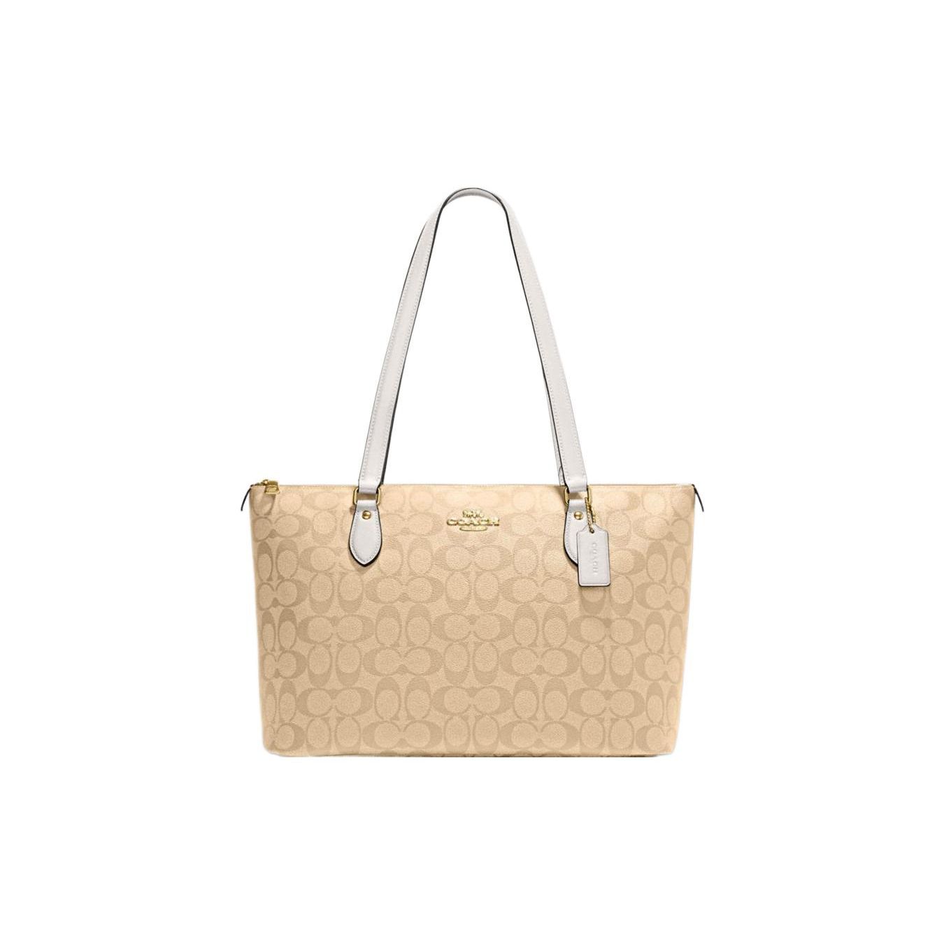 

Coach Gallery 37 Classic Monogram Stripe Logo Decor Coated Canvas And Leather Tote Bag Women Tote Bags Khaki White CH504-IMDQC Box (Basic Set+Box Limited Edition)